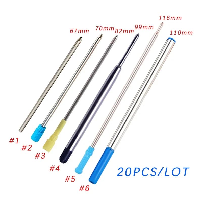 10/20Pcs Pen Refill Different Metal Ballpoint Pen Refills Office School Stationery Gifts Pen Choose Blue Black Refills Pen Sale