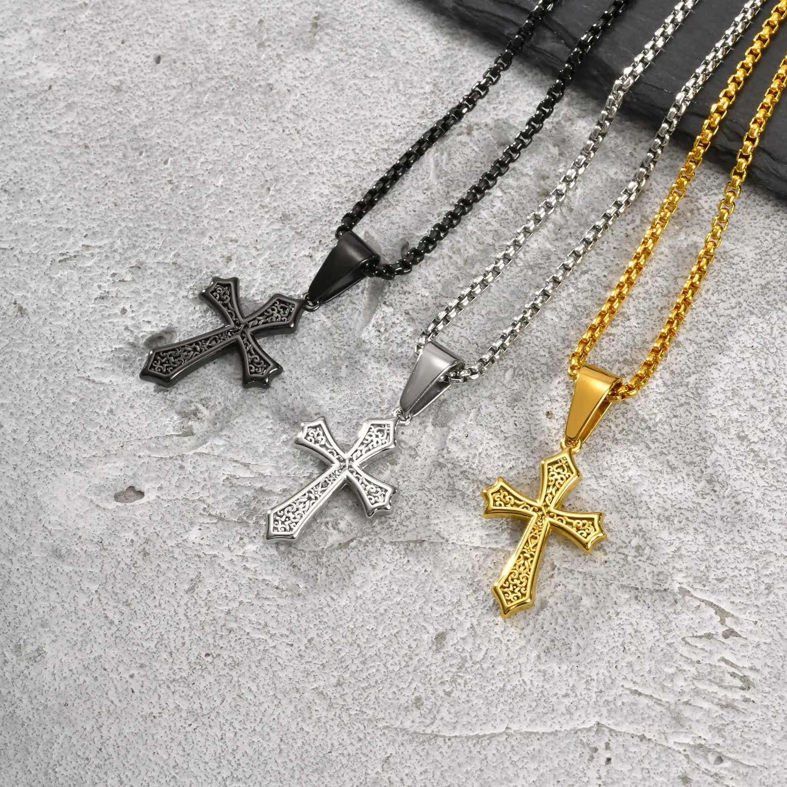 Hip Hop Cross Necklace for Men Women,50/55/60cm Stainless Steel Chic Cross Pendant,Christian Classic Jewelry Gifts