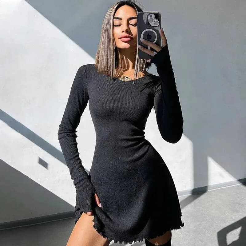 Dulzura Women 2024 Spring Autumn Fashion Long Sleeve Knitted Streetwear Bodycon Short Mini Dress Wholesale Items For Business