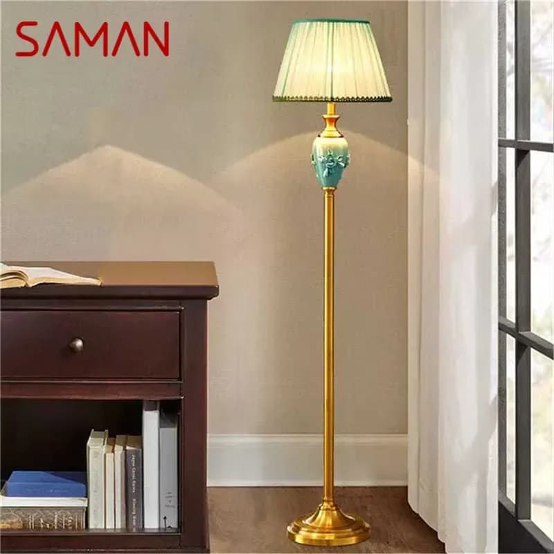 SAMAN American Retro Floor Lamp European Luxurious Bedroom Living Room Beside The Sofa Villa Hotel Decorative Standing Light