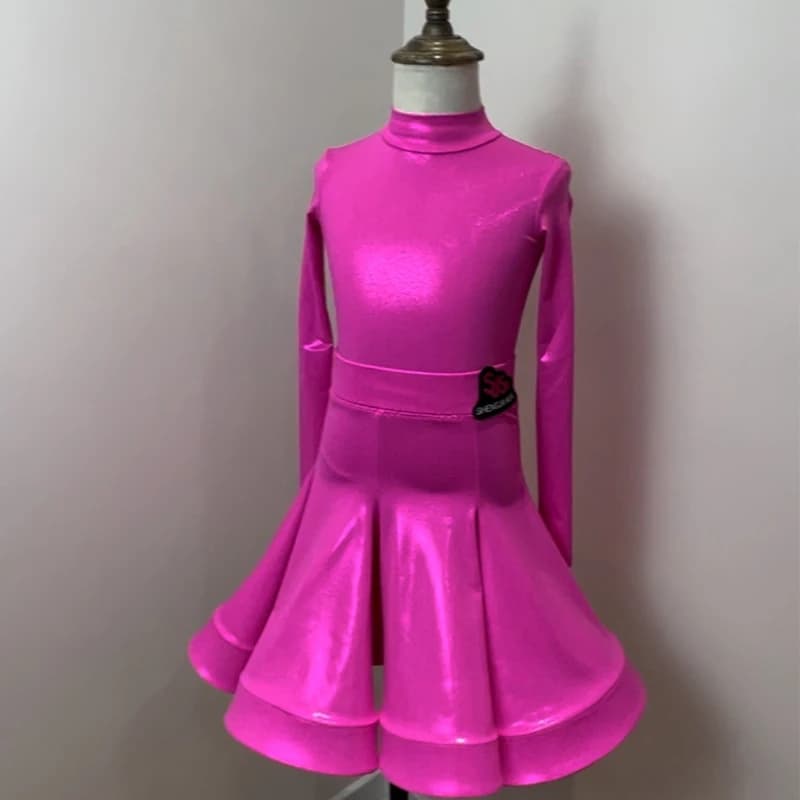 2024 New Latin Dance Performance Costumes For Girls Long Sleeved Split Skirts Suit Chacha Rumba Tango Kids Latin Dress DN18046