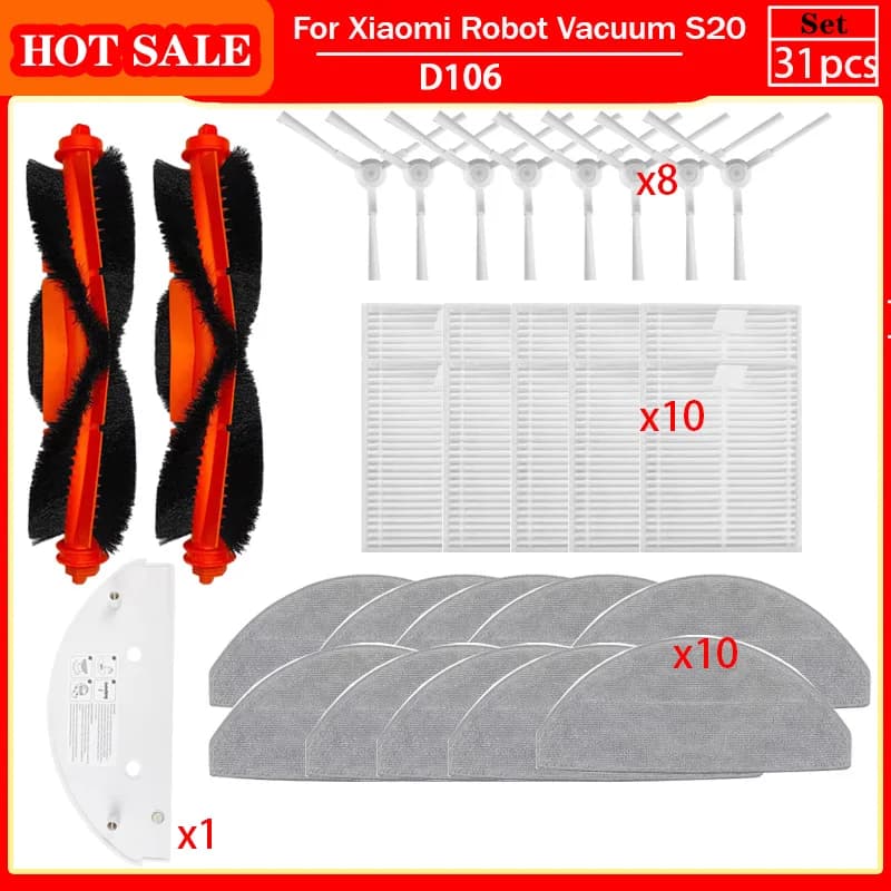 For Xiaomi Vacuum cleaner S20 / D106  E12 E10 B112 Accessories Replacement Main Side Brush Mop Cloth Filter Parts