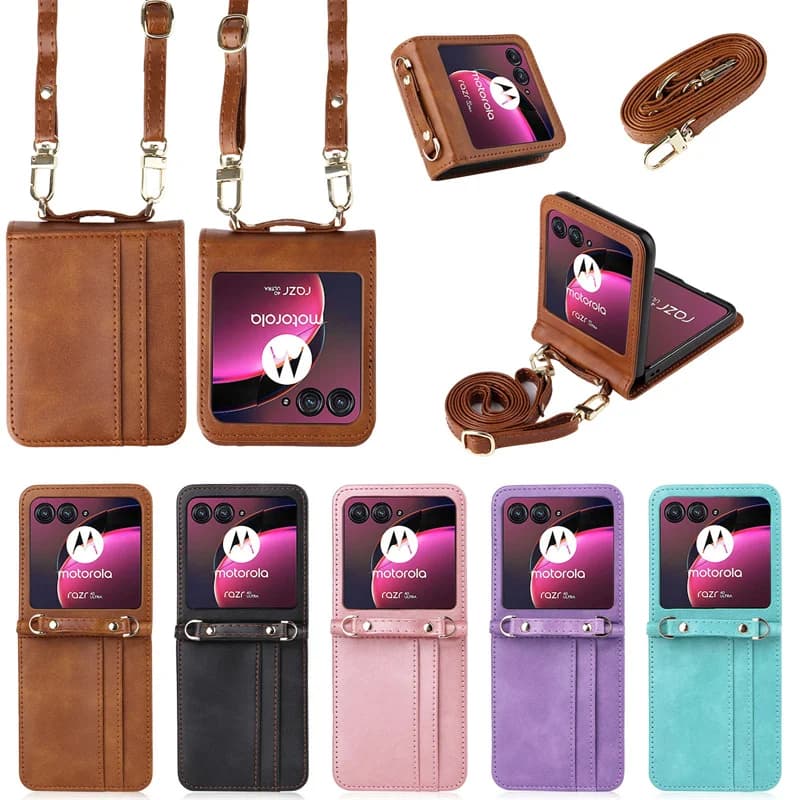 For Motorola Razr 50 Ultra Lanyard Integrated Flip PU Leather Card Holder Wallet Leather Case For Moto Razr Plus 2024 Phone Case