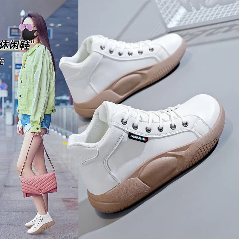 Platform Heels Casual Sport Women Shoes Flats Running Pu Leather Sneakers Woman Autumn New Thick Lace Up Mujer Zapatos 2022 Cozy