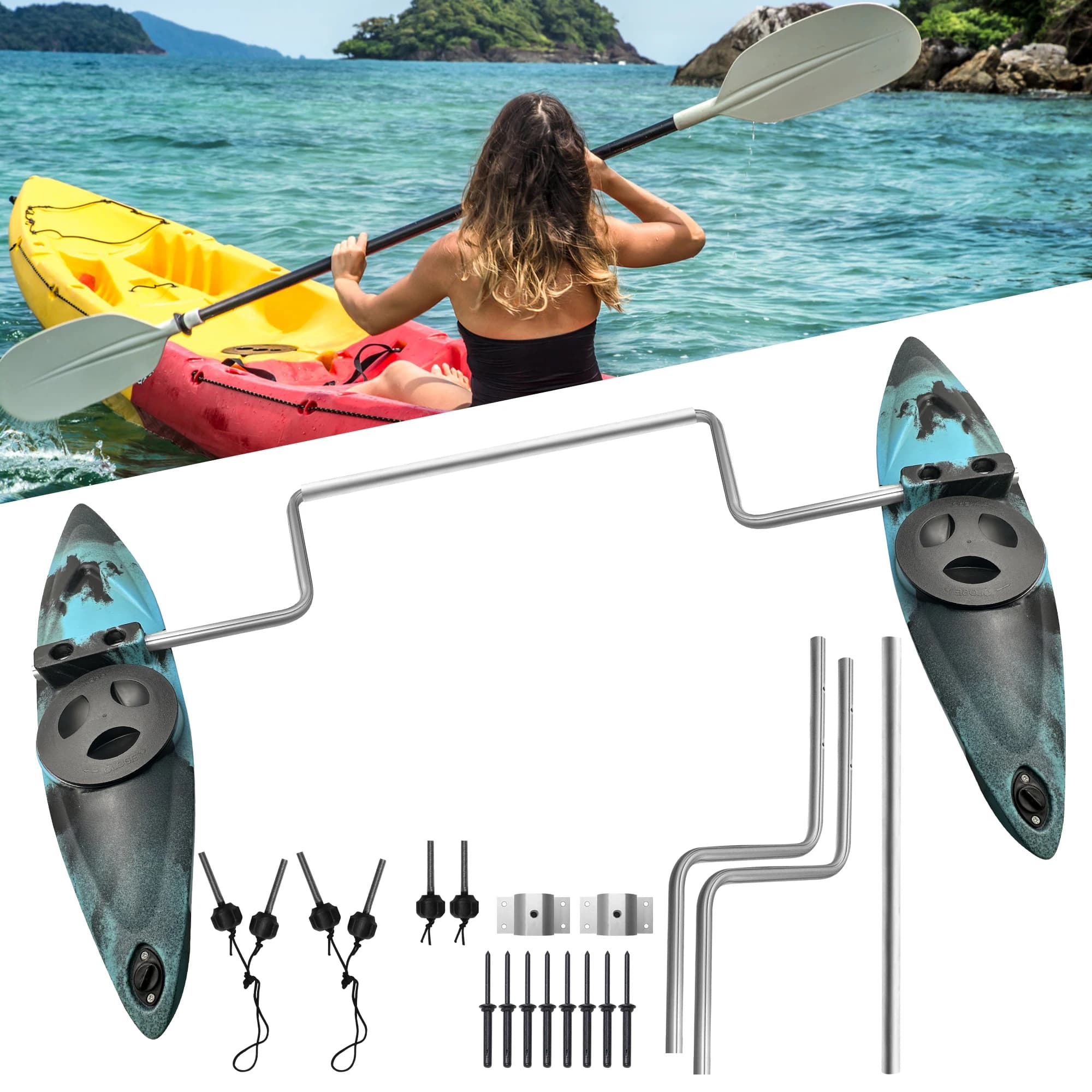 1Pair Kayak Stabilizer,Balance Parts,Kayak Outriggers&Stabilizers System Kit with Installation Accessories and Sidekick Arms Rod