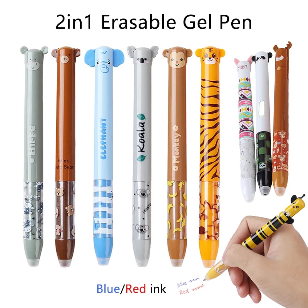6/12Pcs/Set 2 in 1 Creative Cartoon Animals Erasable Gel Pen Lion Panda 0.5mm Gel Pen for Writing School Supplies Wholesale
