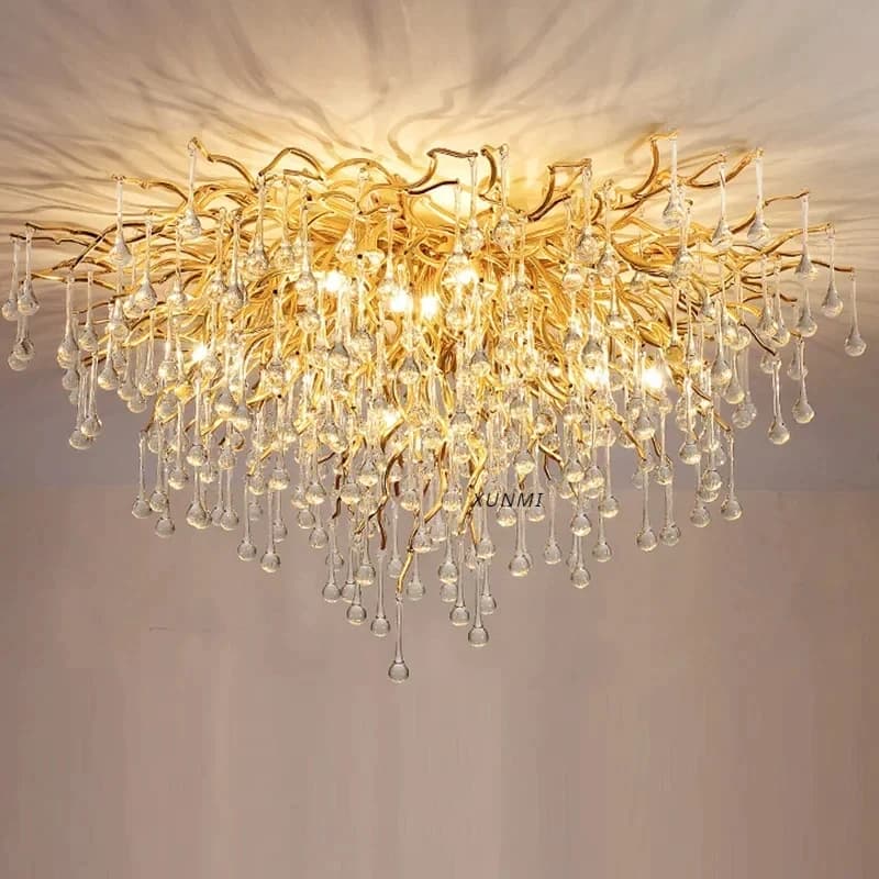 New Luxury Crystal Chandelier Luxury Villa Art Living Room Creative Imitation Resin Water Drop Ceiling Lamp Room Decoration