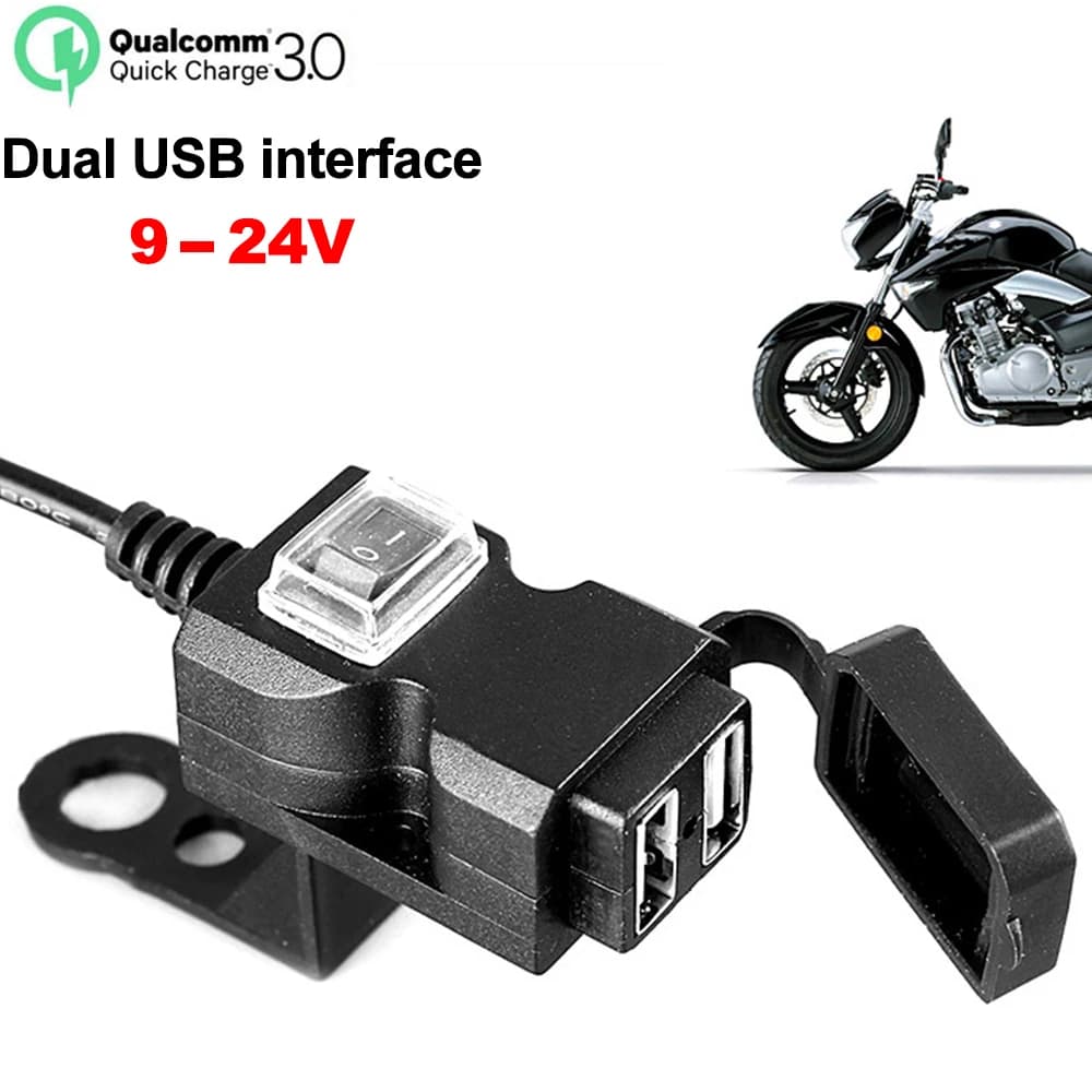 Updated Motorcycle Dual USB Charger with ON/OFF Switch Waterproof Motorbike Handlebar Phone Charger Fast Charging Socket