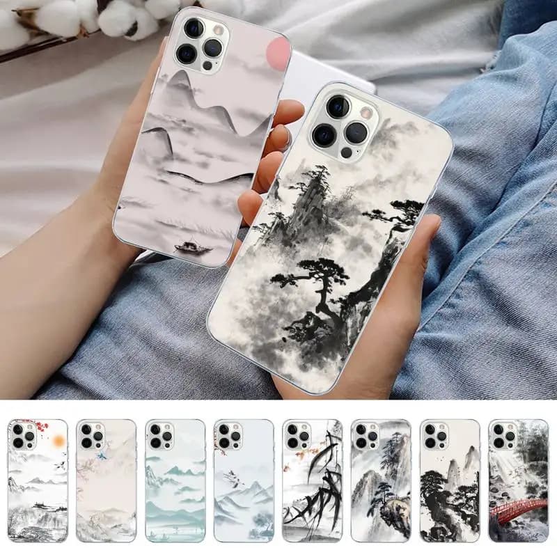 Chinese Style Ink Painting Phone Case for iPhone 11 12 13 Mini Pro Max 8 7 6 6S Plus X 5 S SE 2020 XR XS 10 case