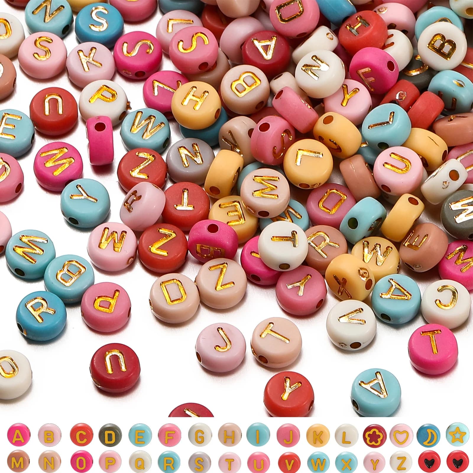 2400pcs Mixed Letter Acrylic Beads Round Flat Star Moon Spacer Beads for Jewelry Making Handmade Diy Bracelet Necklace Supplies