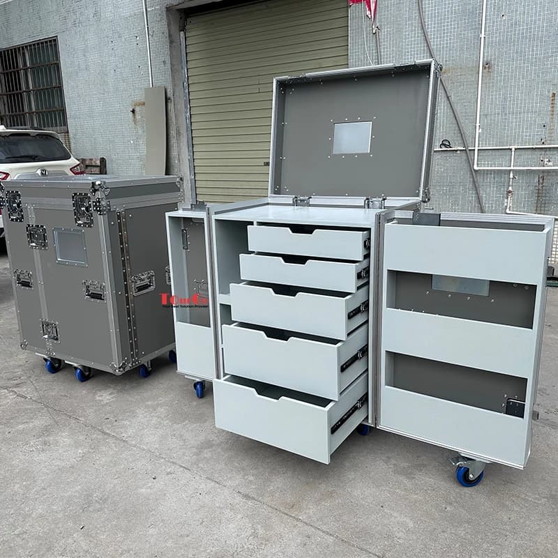 5 Drawers Backline Tool Grey Drawer Flight Case With 3u Rack Space