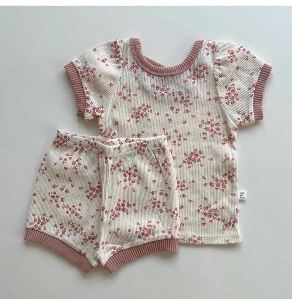 New Korean version 0-1-year-old baby home floral knitted cotton short-sleeved T-shirt shorts two-piece comfortable casual suit