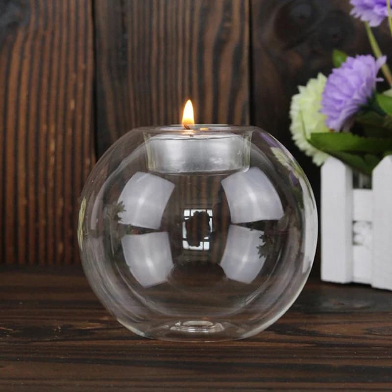 Transparent Glass Candle Holder European Glass Round Candle Holder Home Decoration Glass Crafts Holiday Decoration 1pc
