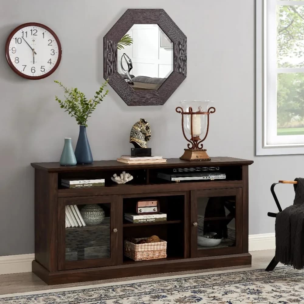 Contemporary TV Media Stand Modern Entertainment Console for TV Up to 65" with Open and Closed Storage Space, Brown