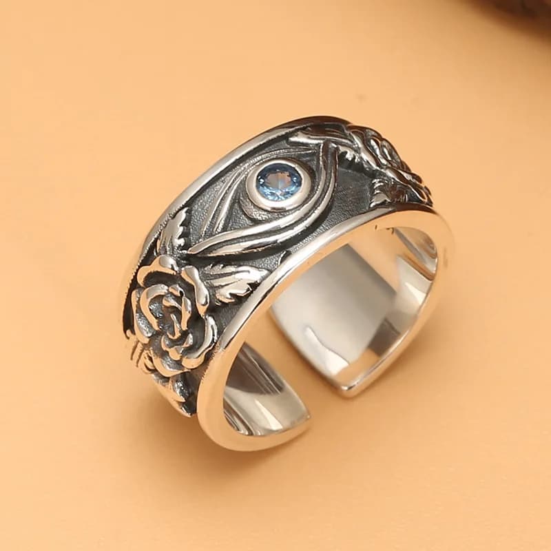 Sterling silver eye of horus ring men's personality retro all-known single ring rose open silver ring
