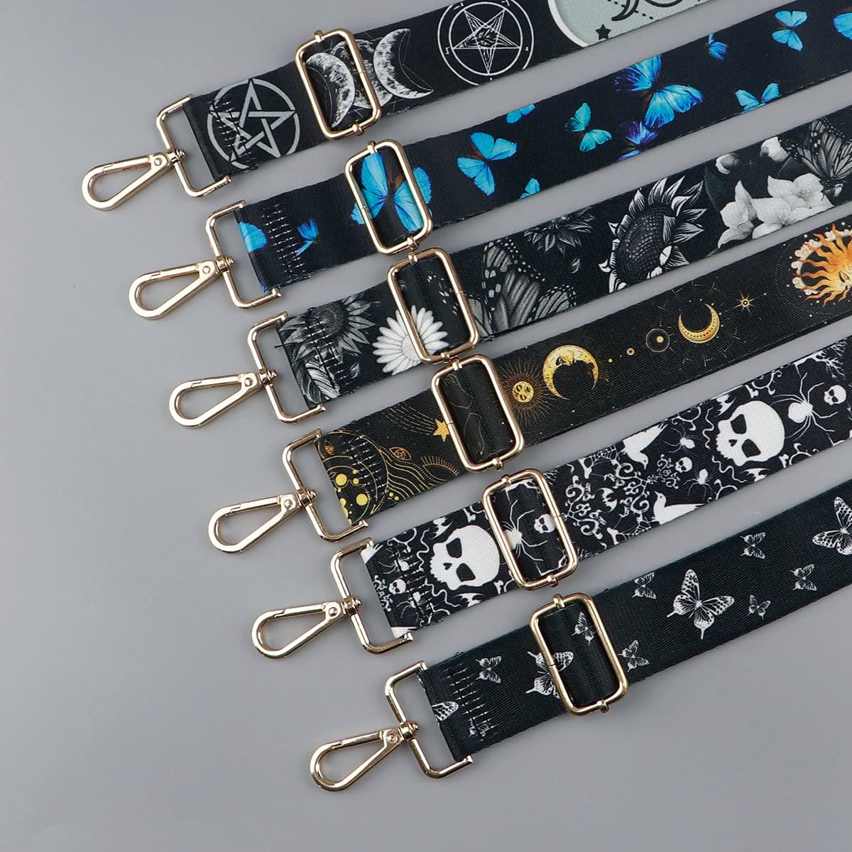 Blue Butterfly Moon Fashion Shoulder Bag Strap Adjustable Wide Belts Replacement Handbag Crossbody Gold Buckle Accessories Women