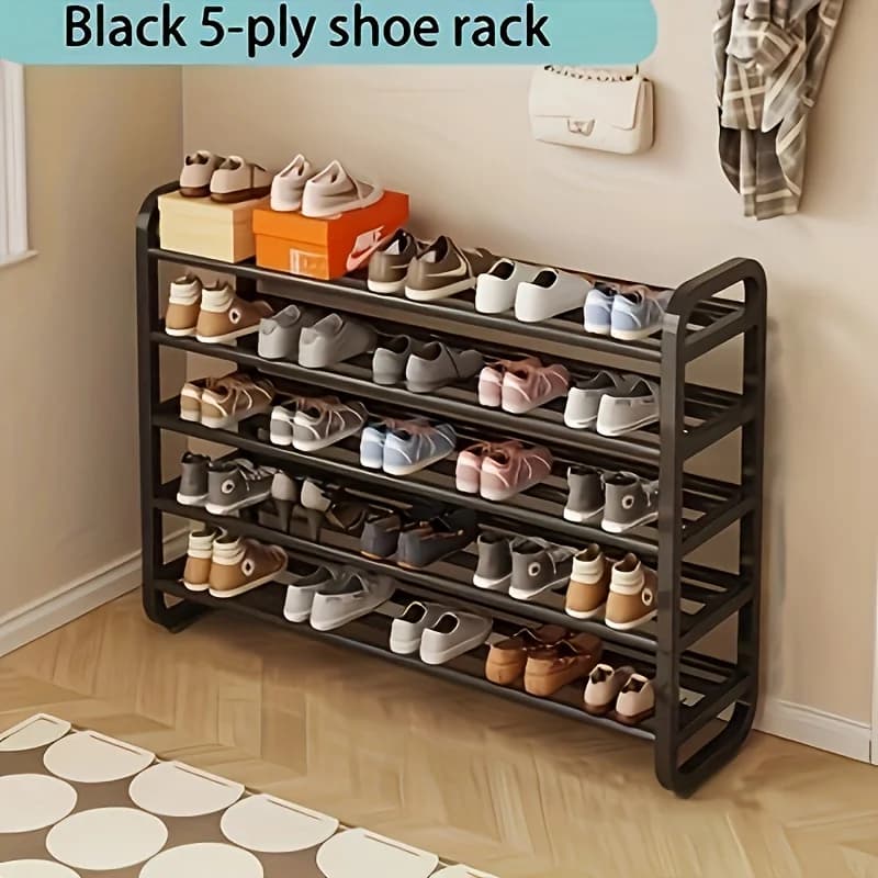 Space-Saving 5-Tier Metal Shoe Rack Holds Up To 18 Pairs of Shoes, Durable Slim Design, Multi-Layer Ironwork No Wood Required