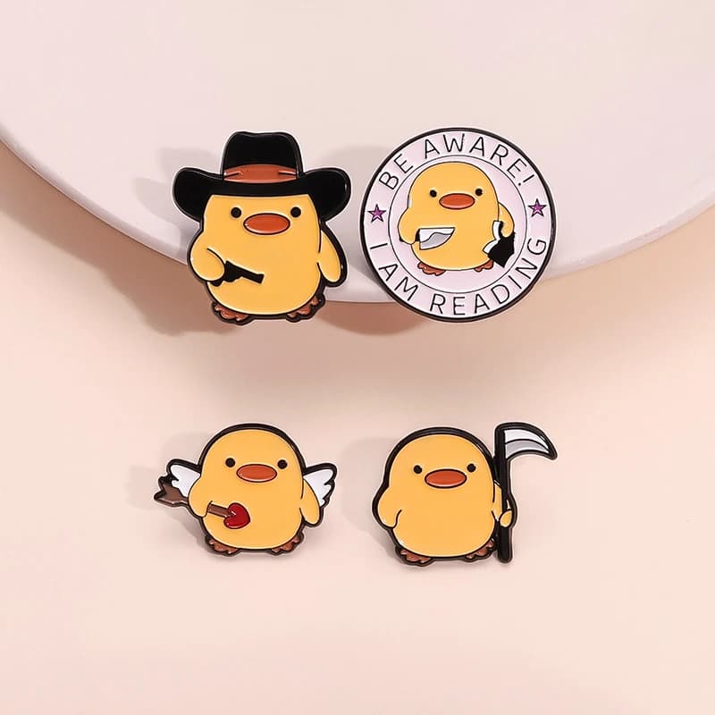 Cartoon Angel Sickle Cool Duck Enamel Pins Be Aware I Am Reading Cute Animal Brooch Lapel Badge Jewelry Gifts For Kid Friends ﻿