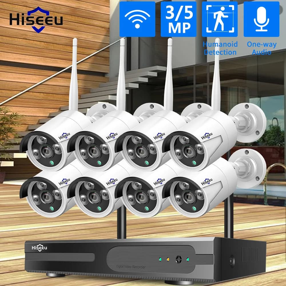 Hiseeu 3/5MP WIFI Security Camera Kit Night Vision One-way Audio P2P 16CH NVR Bullet Camera  Wireless CCTV Surveillance System