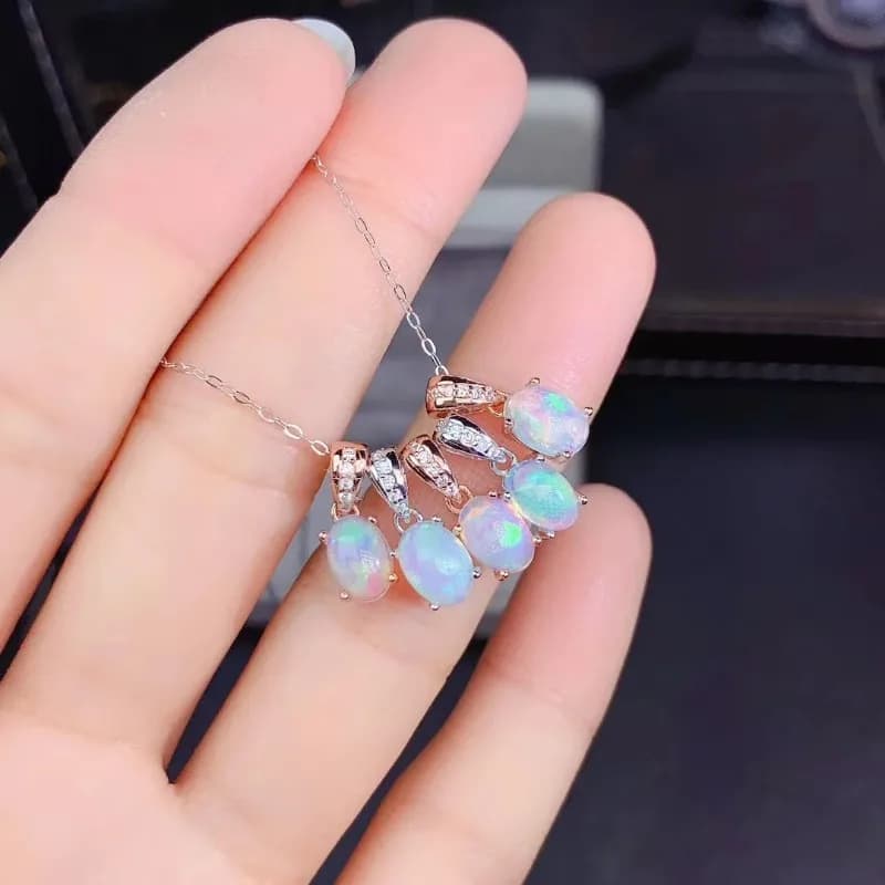 925 Sterling Silver Natural Opal 5*7mm Round Charm Necklace for Women Choker Collares Wedding Party Jewelry