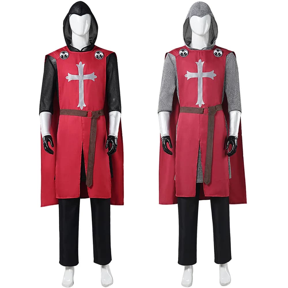 Men Medieval court knight Capes Renaissance Crusader knights performing cosplay costumes