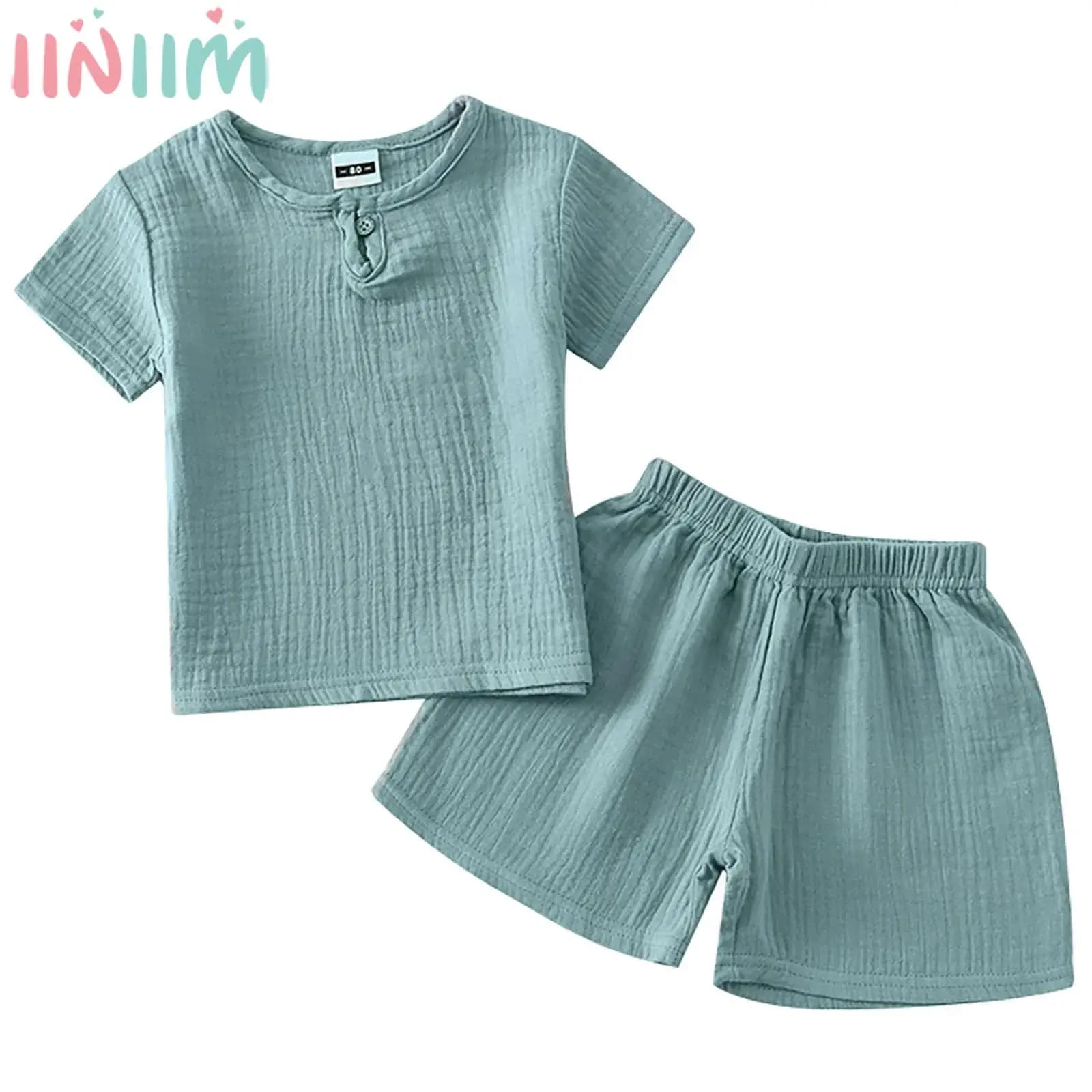 Baby Summer Casual Cotton Linen Outfit Short Sleeve T-shirts with Shorts Set Daily School Costume Sleepwear Homewear Streetwear