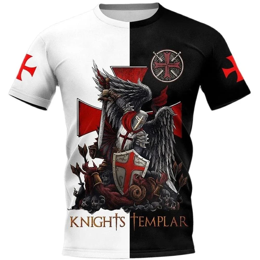 New Hot Fashion Vintage Templar 3D Printed Men's T-shirt Round Neck O Neck Casual Street Clothing Couple T-shirt Short Sleeve To