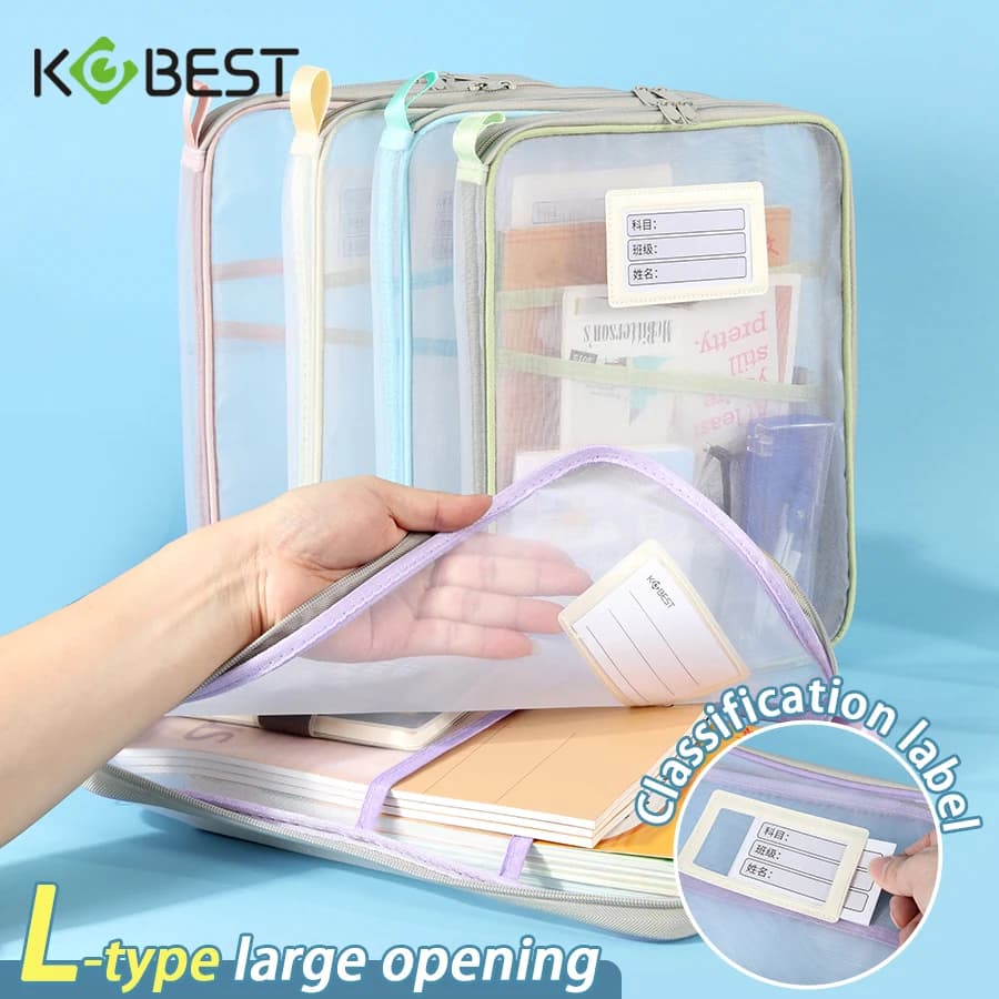 1 Pcs A4 Transparent File Subject Classification Thickened 5 Colors Mesh Simple Hand Storage Bag