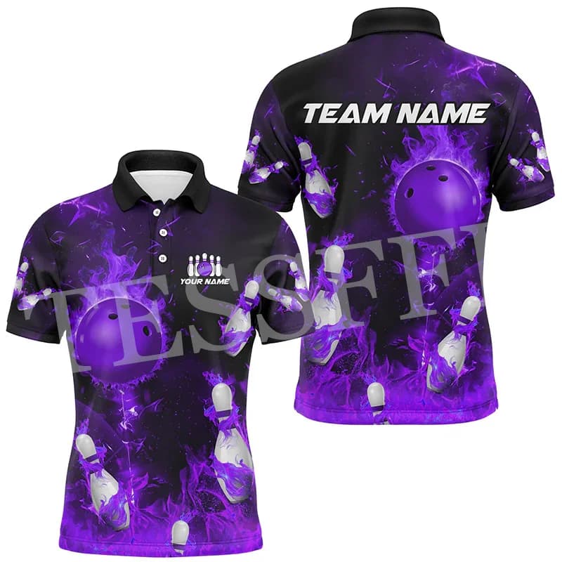 Custom Name Strike Bowling Flame Tattoo Retro Graffiti Vintage 3DPrint Summer Casual Harajuku Polo Jersey Shirts Short Sleeves 5