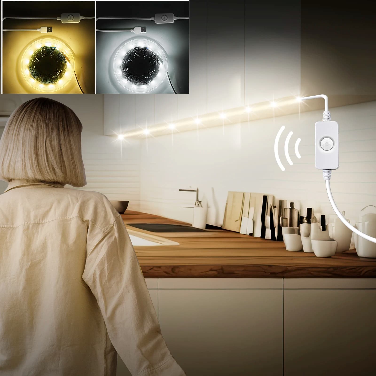 PIR 5V DC USB Motion Sensor Cabinet Backlight Bedroom Kitchen LED Strip ON OFF Sensor Light diode lights Double-sided tape