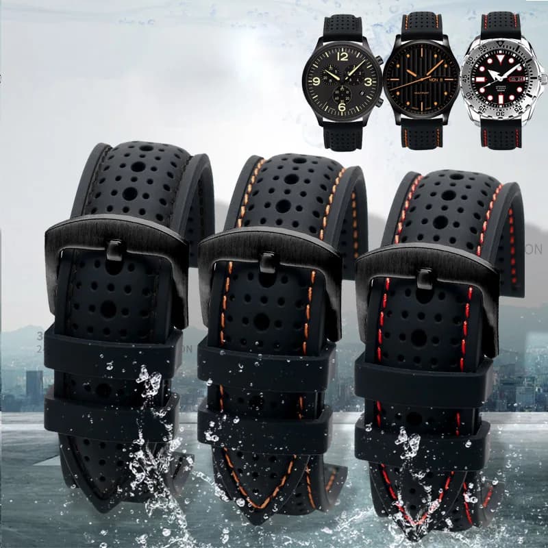 New Breathable Silicone Sports watchBand 18mm 20mm 22mm 24mm For any watch rubber Wrist strap Soft waterproof men's Accessories