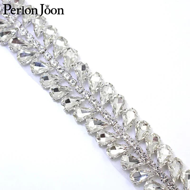 Handmade rhinestone trim band Hot Fix Sew on bridal accessories the Sash drop Crystal Applique for Wedding Dress belt WH047