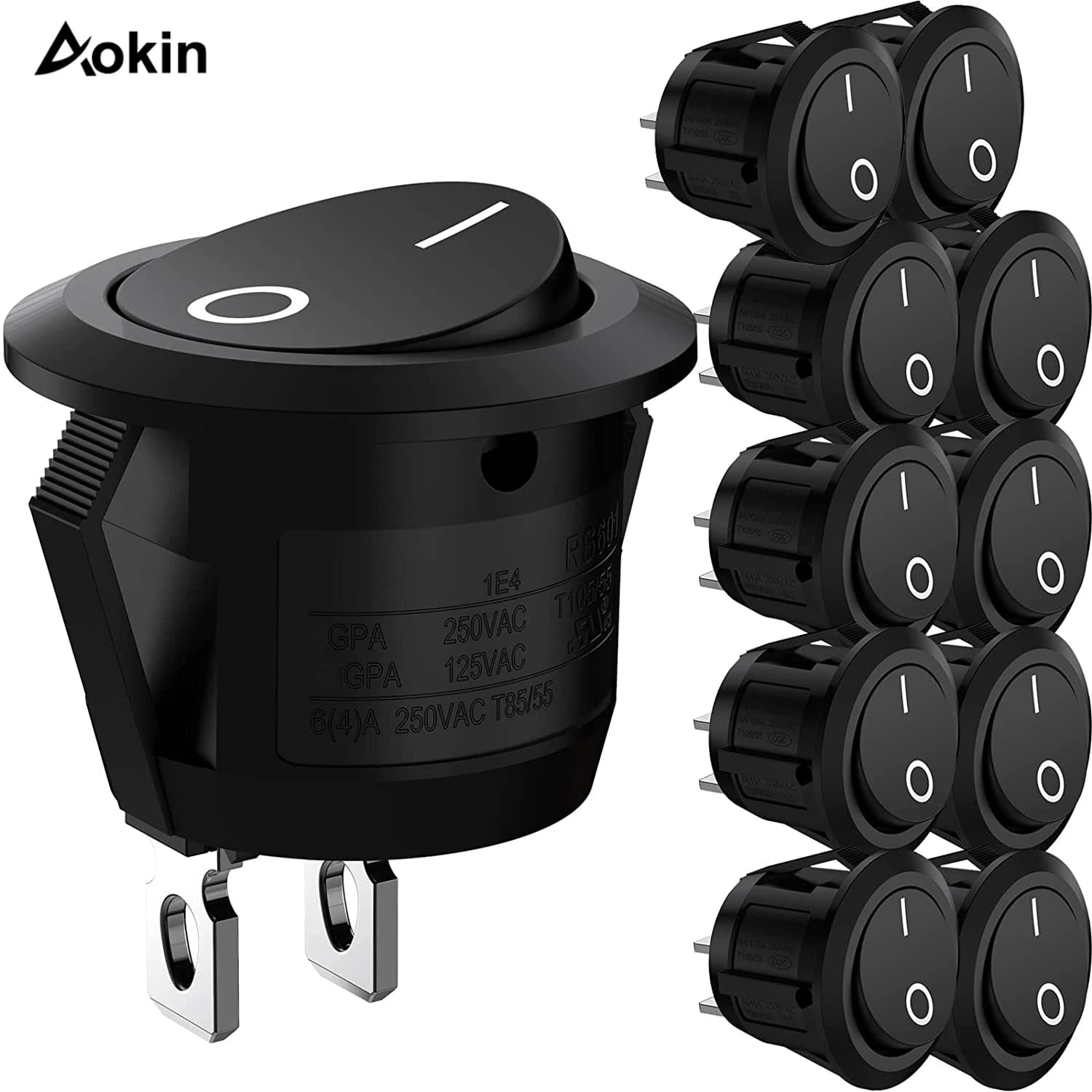 10Pcs SPST Snap-in Toggle Switch ON Off 2 Pin Round Rocker Boat On/off Switch AC 3A 250V  6A 125V for Car Auto Boat Switches