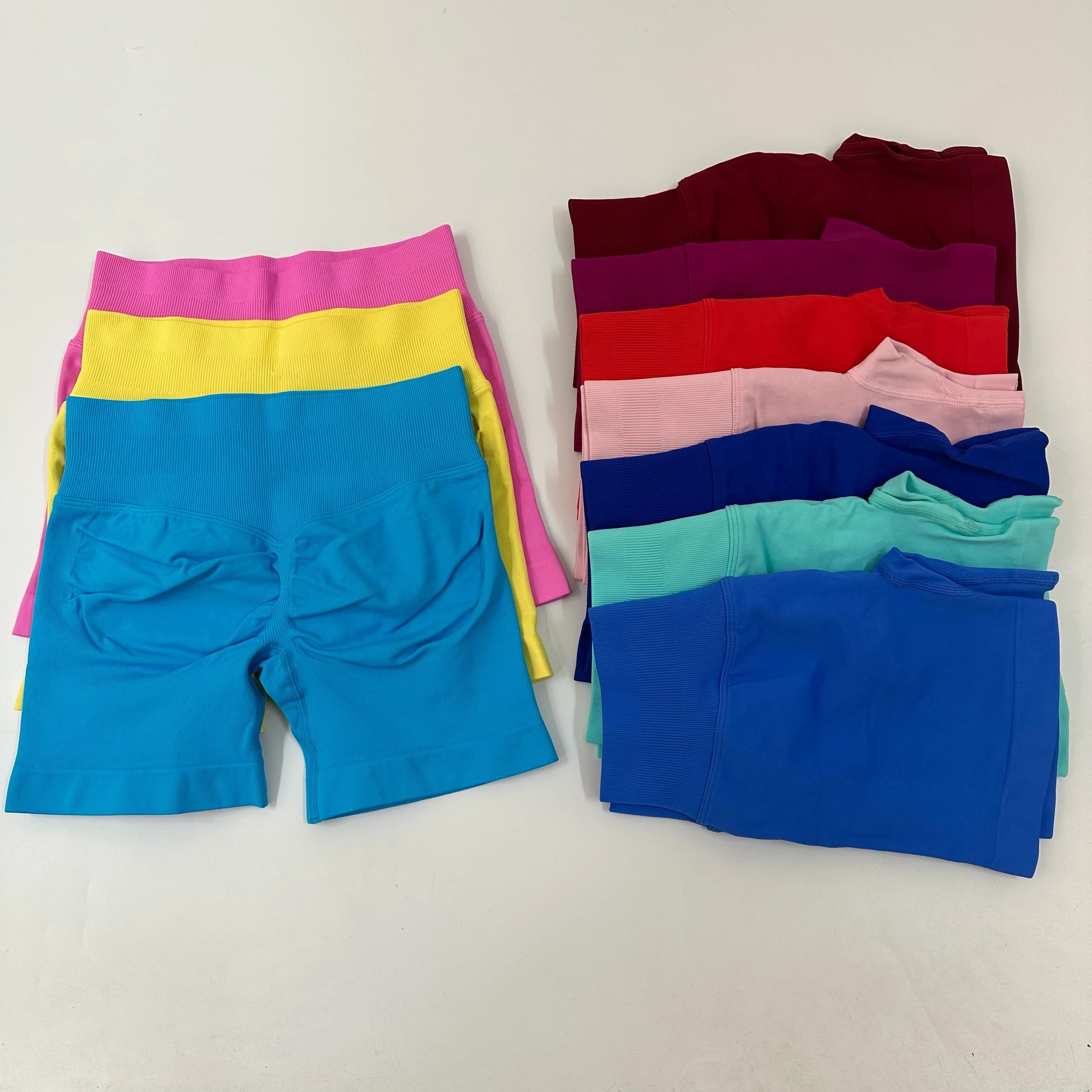 No Logo Yoga Shorts Low Ribbed Waist Band Yoga Shorts Seamless Scrunch Bum Workout Gym Shorts Booty Hight Stretch Running Shorts