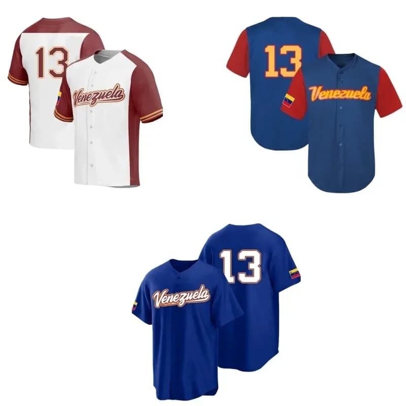 Men's #13#27 Venezuela Color Block Baseball Jersey Classic Retro Letter Embroidery Breathable Sportswear Short Sleeve T-Shirt