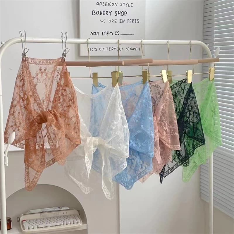 Korean Ins Lace Hair Scarf Women Retro Triangle Hair Band Strap Hair Bag Headscarf Hat Travel Photo Headband Turban Accessorie