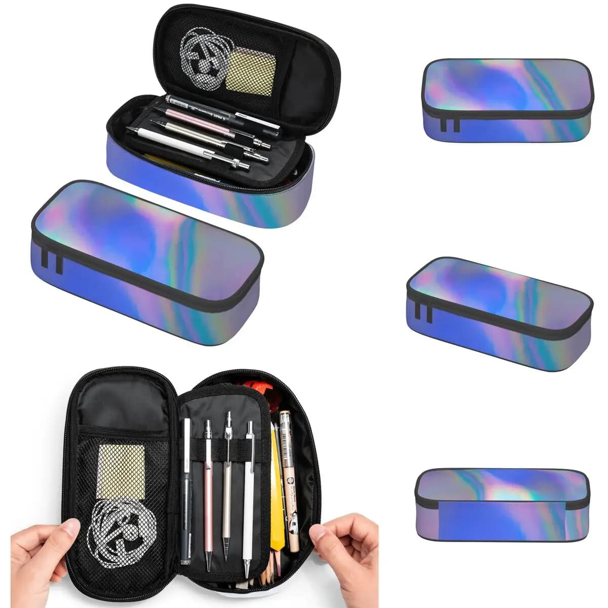 Holographic Foil Surface Pencil Cases Big Capacity Pen Bags Pen Box Pencil Pouch For Boys Girls Students Stationery School