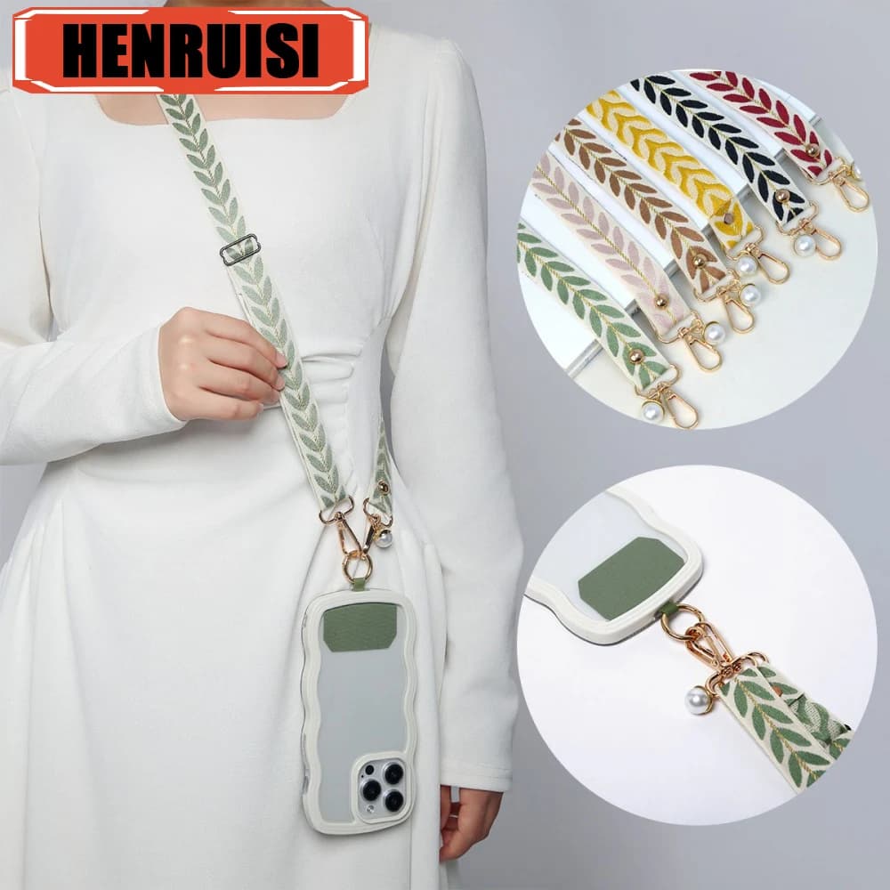 Adjustable Long Mobile Phone Lanyard Crossbody Card Neck Cord Clip Hang Lanyard Pearl Hanging Ornaments Charm Anti-lost Lanyard