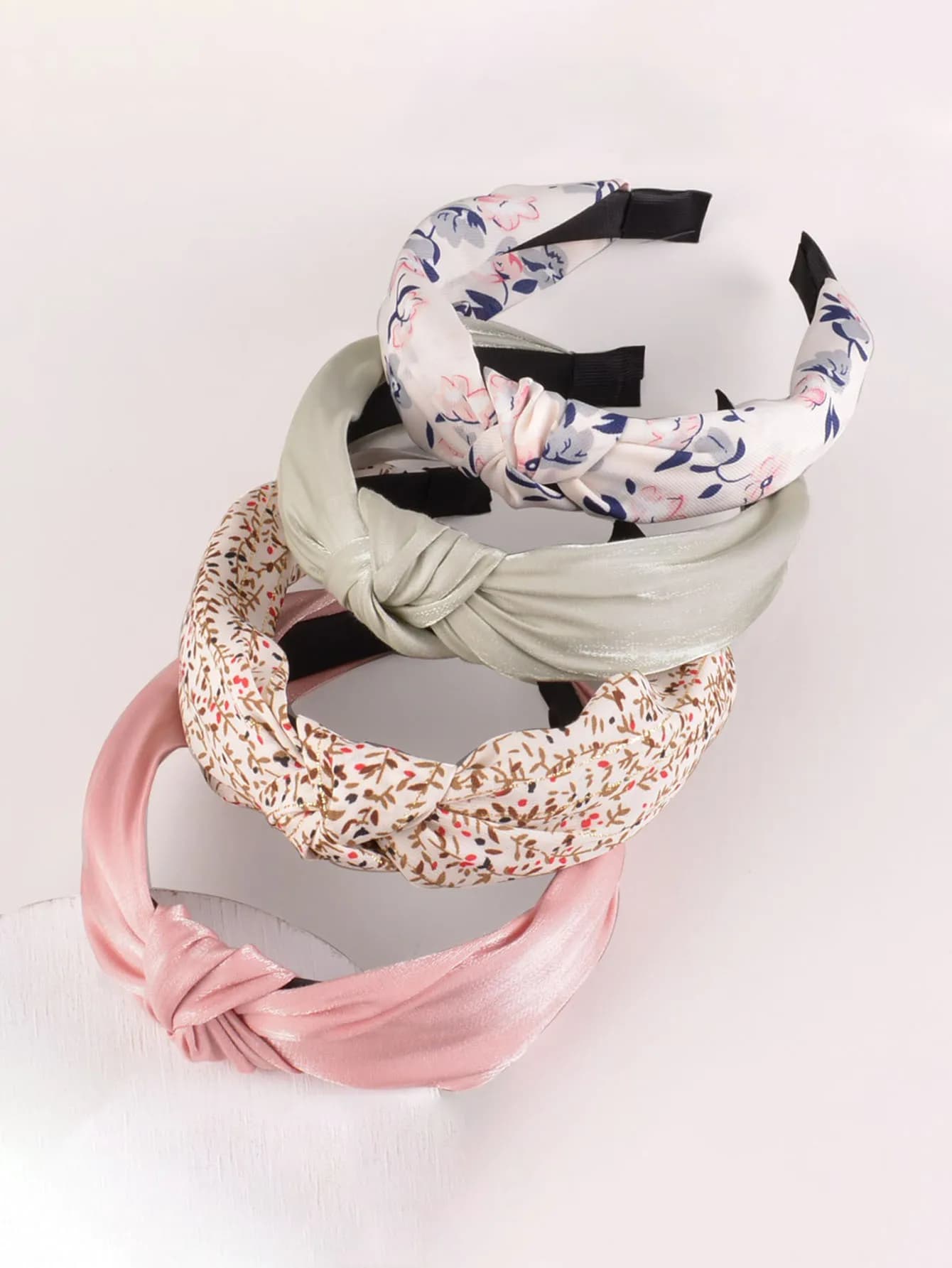 4pcs women's multi-color fashionable floral wide edge fabric hair bands, knotting and pressing tools, versatile hair bands