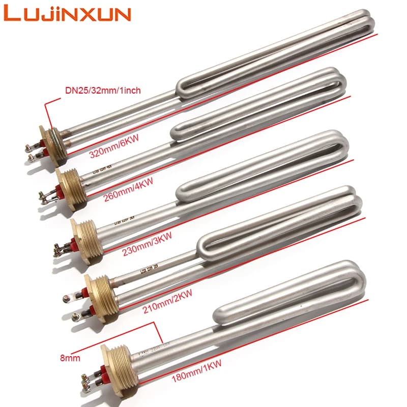 Lujinxun Stainless Steel Electrical Heating Element Booster Tube For Water Boiler ,1"/DN25/32mm, AC110V/220V/380V,1/2/3/4/6KW