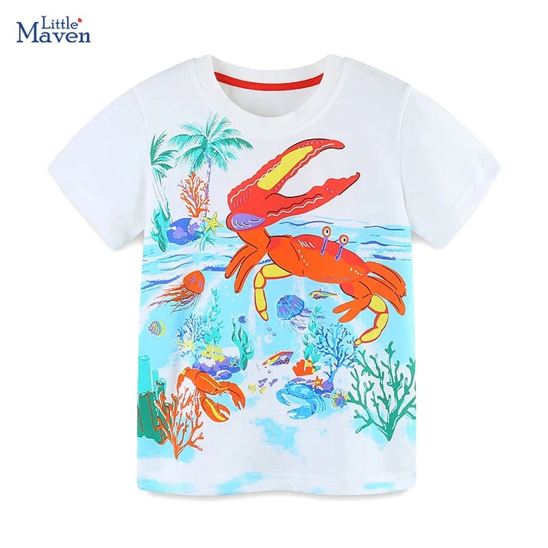 Little maven 2024 Summer New Cute Kids Clothes Toddler Boys Tees Cartoon Sea World T Shirts Children's Clothing