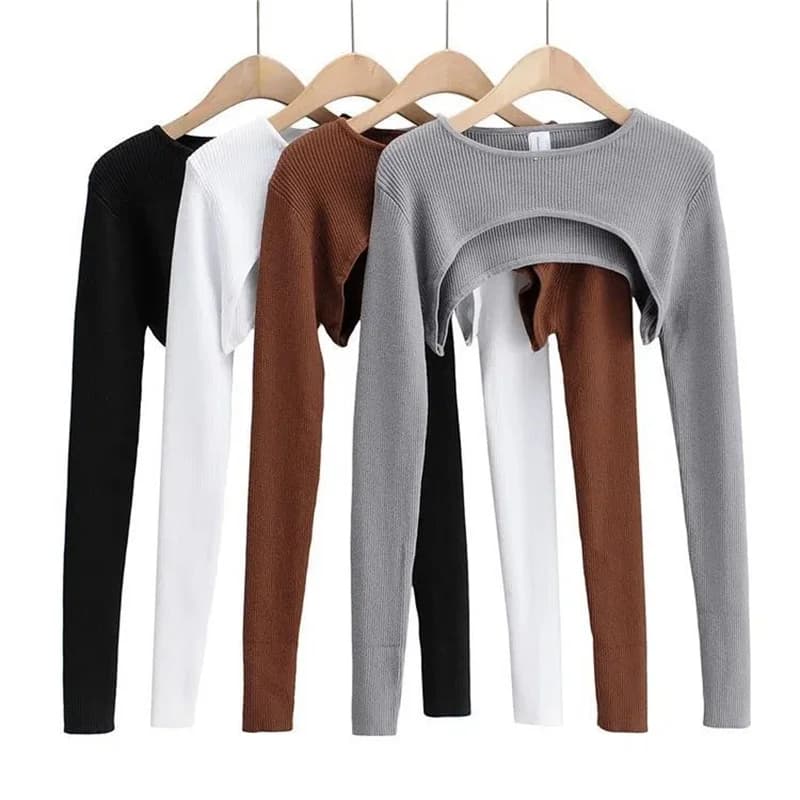 Sexy Elegant Super-Short Long Sleeve T-shirts Women's Cropped Top Ladies Solid Vintage Crop Top Spring Autumn Tees Female Blouse