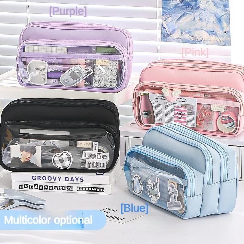 New Transparent Pencil Case Large Capacity Simple Pencil Case Multifunctional Student Stationery Storage Bag