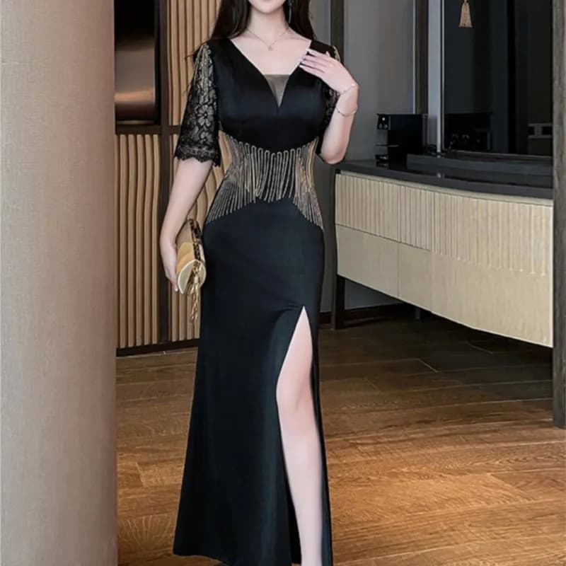 Tassel fishtail low-cut work clothes technician dress