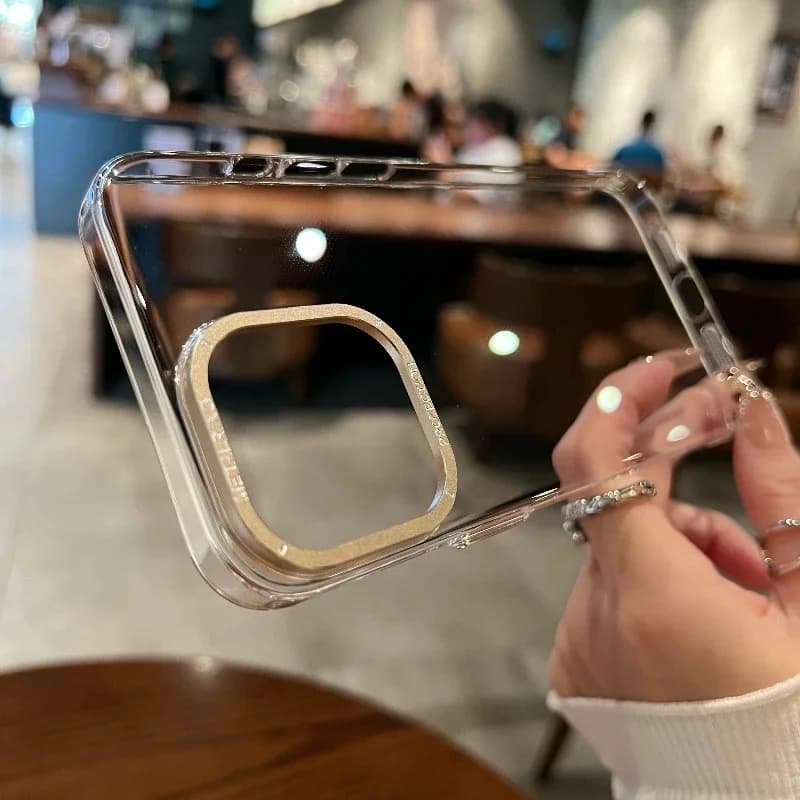 Luxury Metal camera frame protection phone case for iphone 16 15 14 13 12 pro max plus Transparent pc Shockproof Bumper cover