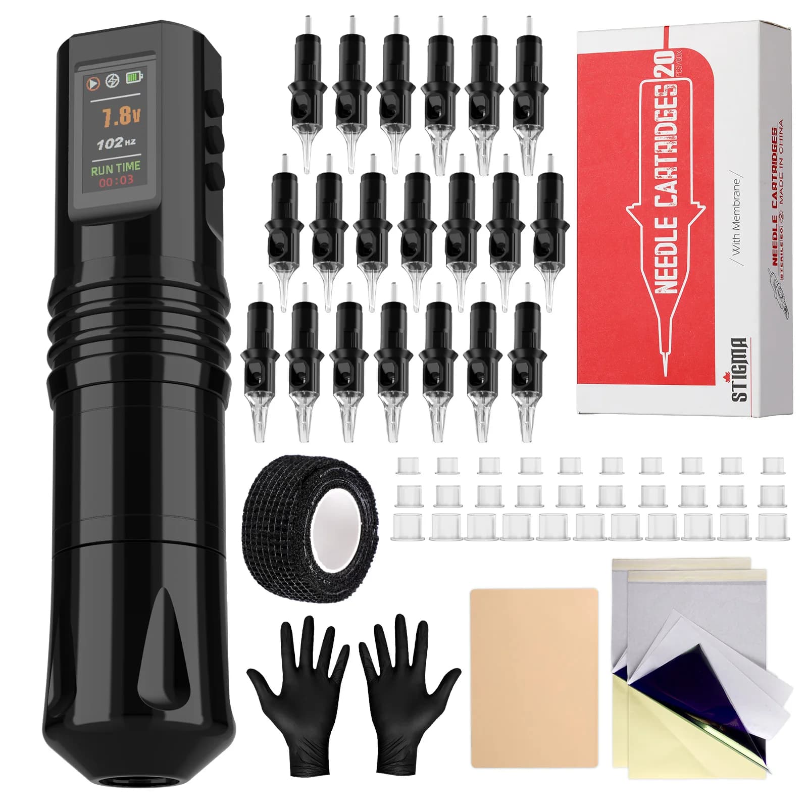 STIGMA Tattoo Kit Wireless Machine Pen LED Digital Display 1800mAh with Needles Permanent Makeup Completed Kit Tattoo Supplies