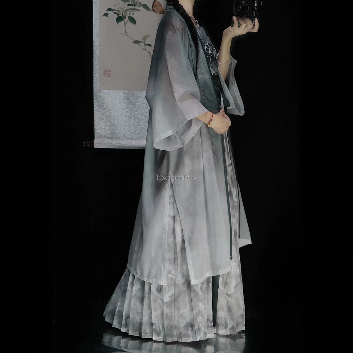 2025 new chinese daily ancient song dynasty traditional hanfu women yarn coat vest waist-length pleated skirt 3 piece set w1007