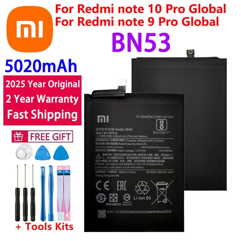 100% Original 5020mAh BN53 Battery for Xiaomi Redmi note 10 Pro global / note 9 Pro global replacement Batteries Fast Shipping