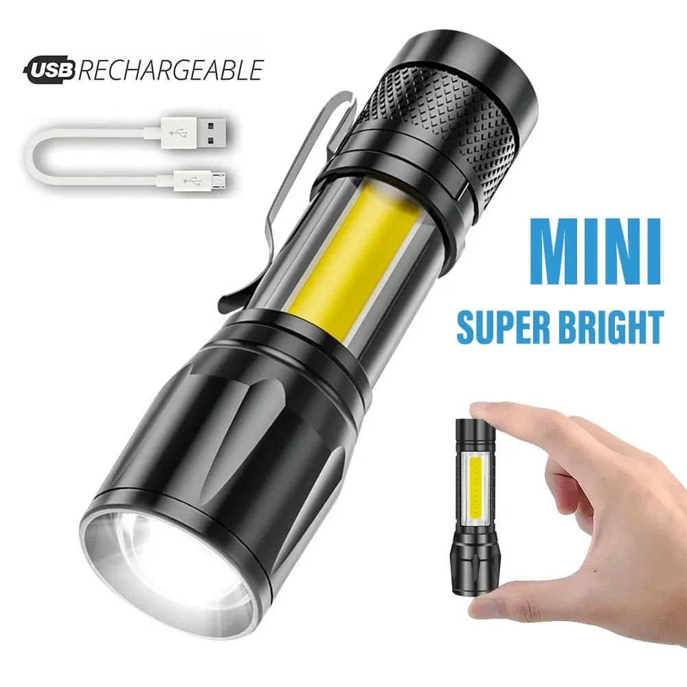 Portable Zoomable LED Flashlight Usb Rechargeable Mini Torch Lantern Emergency Outdoor Camping Flashlights Flash Light Cob Light