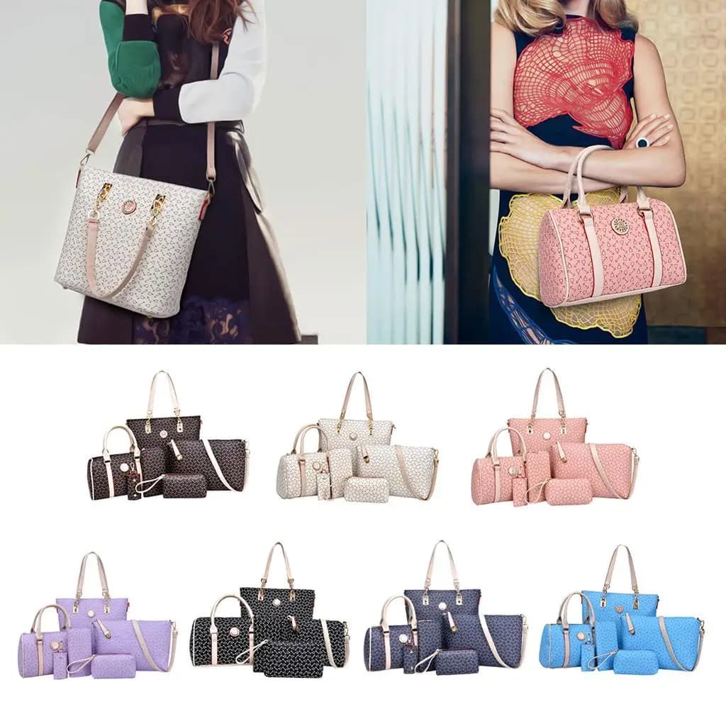 6Pcs PU Leather Handbags Set Totes Satchels Crossbody Bag Shoulder Bags Key Bag